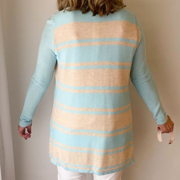 Cyrus light blue and tan striped open cardigan - Picture 3 of 15